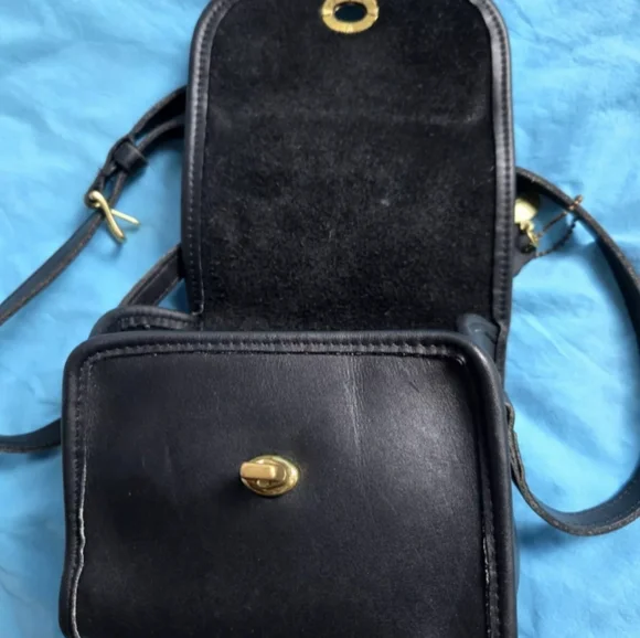 VTG COACH EMMIE FLAP BLACK LEATHER SHOULDER CROSSBODY BAG #9018 - Picture 6 of 9